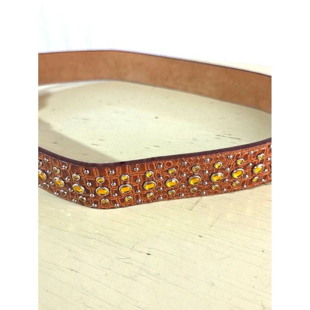 Vintage Ariat Western Leather Belt 1996 Brown Studded Rhinestone Concho Women M